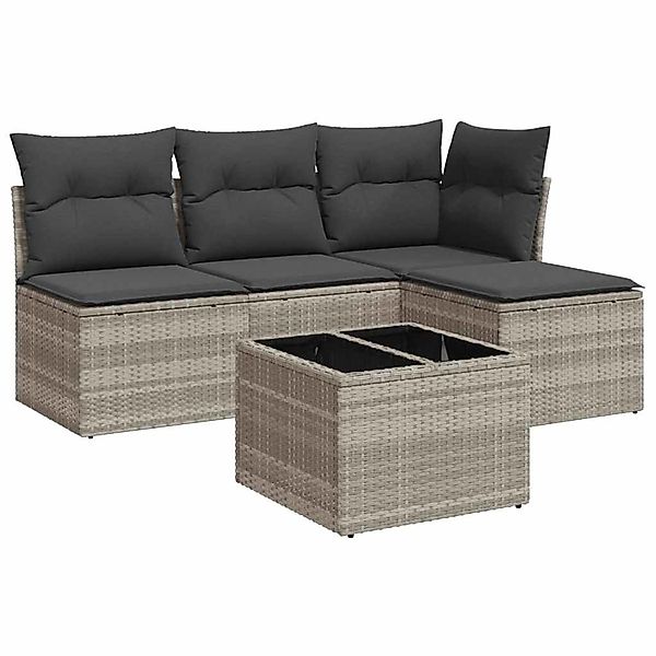 vidaXL 5-Tlg Garten-Sofagarnitur mit Kissen Hellgrau Poly Rattan 3249351 günstig online kaufen