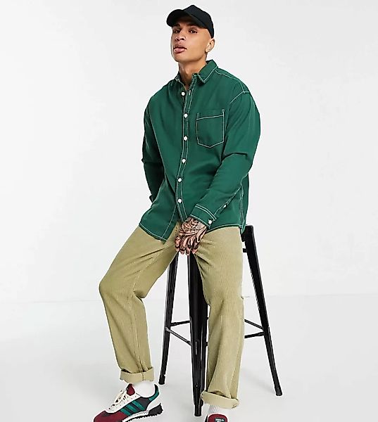 ASOS DESIGN – Oversize-Jeanshemd im 90er-Stil in College-Grün günstig online kaufen