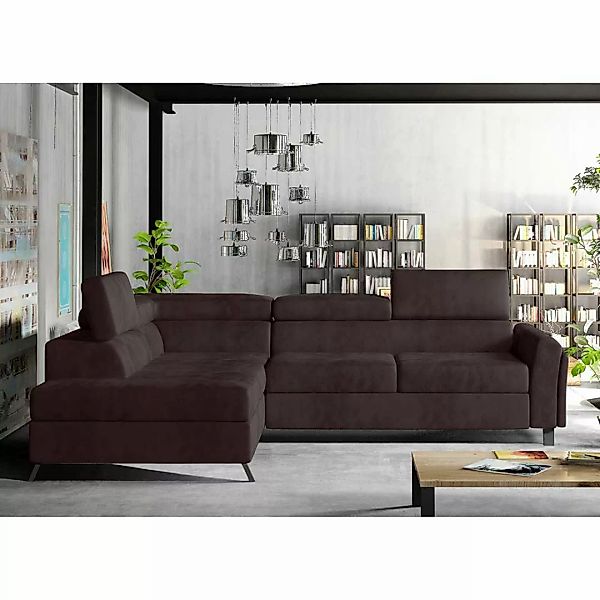 Ecksofa Couch aus Velours in Dunkelbraun günstig online kaufen