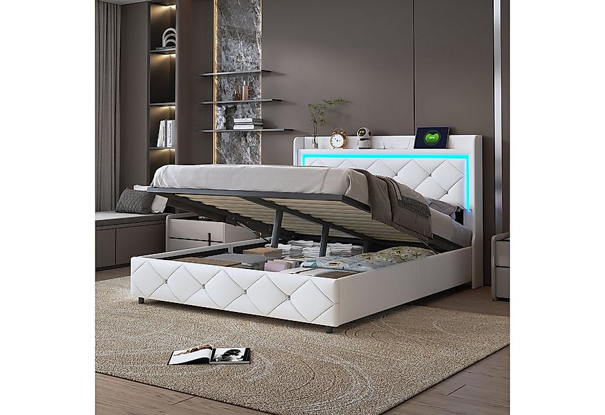 Furnishings Home Polsterbett LED Stauraumbett Doppelbett (Hydraulisch anheb günstig online kaufen