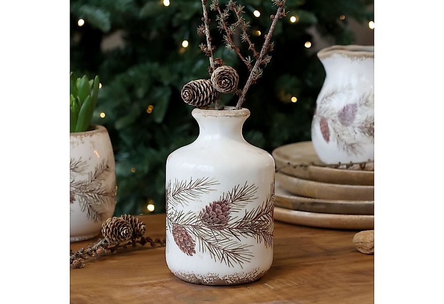 Chic Antique Tischvase Flasche Vase mit Tannengirlanden H17,5/D11 cm creme günstig online kaufen
