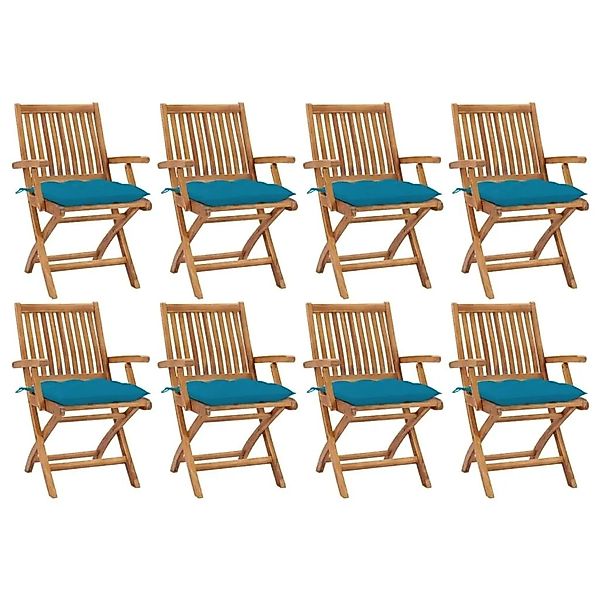 vidaXL Klappbare Gartenstühle mit Kissen 8 Stk Massivholz Teak 3072796 günstig online kaufen