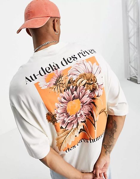 ASOS DESIGN – Oversized-T-Shirt in Weiß mit Blumen-Print auf dem Rücken günstig online kaufen