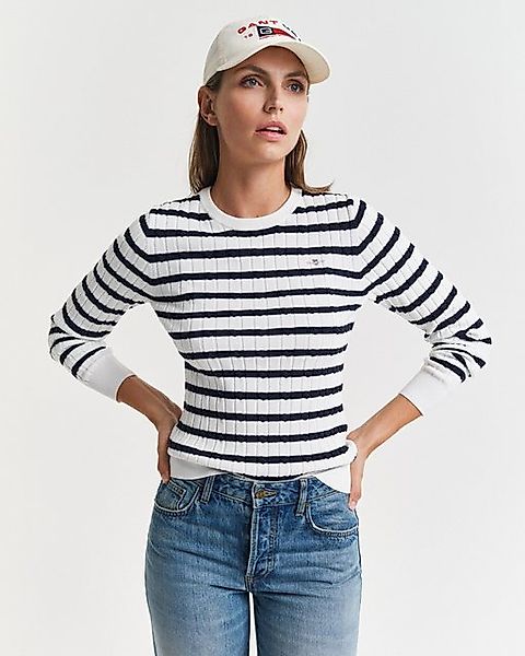 Gant Rundhalspullover STRETCH COTTON CABLE STRIPE C-NECK günstig online kaufen