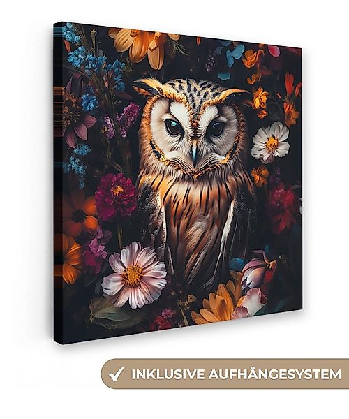 OneMillionCanvasses® Leinwandbild Eule - Blumen - Farbenfroh - Natur, Fotod günstig online kaufen