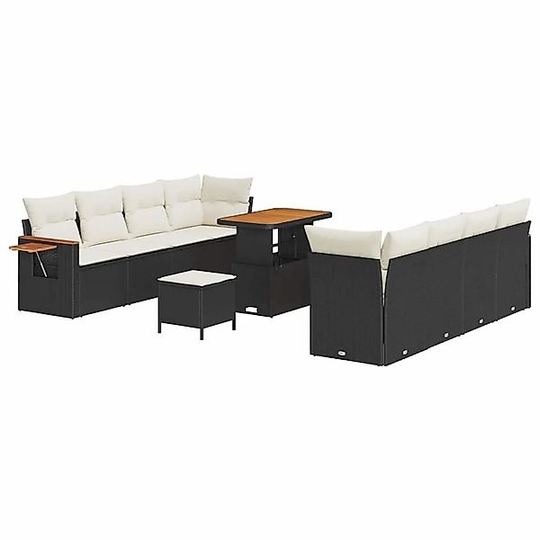 vidaXL Gartensofa-Set mit Kissen 12 Stk Schwarz und Creme Poly-Rattan 33651 günstig online kaufen