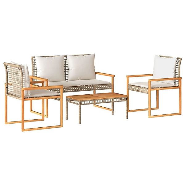 vidaXL 4-tlg Garten-Lounge-Set mit Kissen Beige Poly Rattan günstig online kaufen