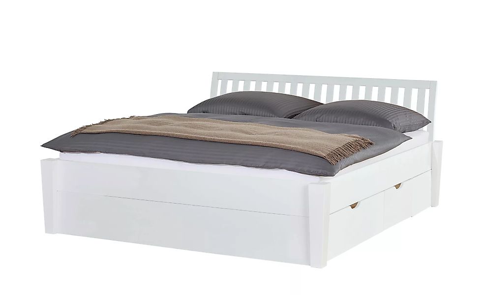 Massivholz-Bettgestell mit Bettkasten - weiß - 216 cm - 93 cm - Betten > Be günstig online kaufen