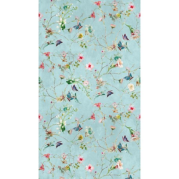 living walls Fototapete Vögel & Äste Fototapete Türkis Bunt – 3 Bahnen (1,5 günstig online kaufen
