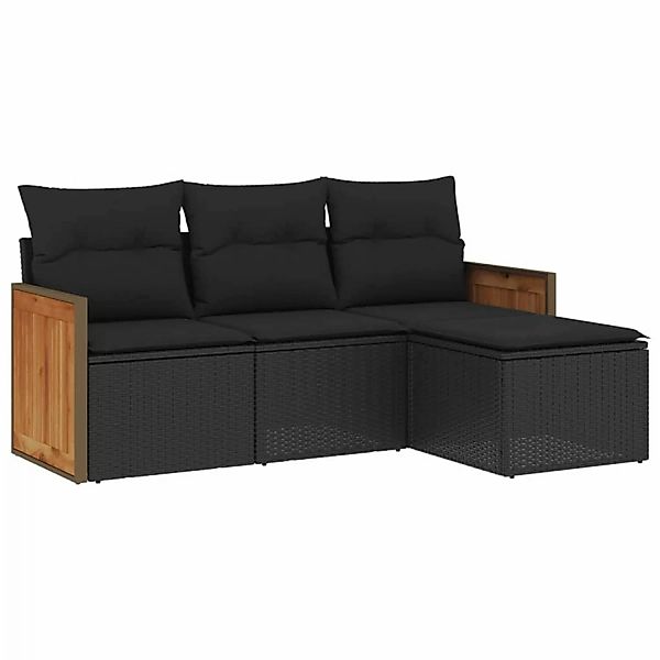 vidaXL 4-tlg Garten-Sofagarnitur mit Kissen Schwarz Poly Rattan Modell 39 günstig online kaufen