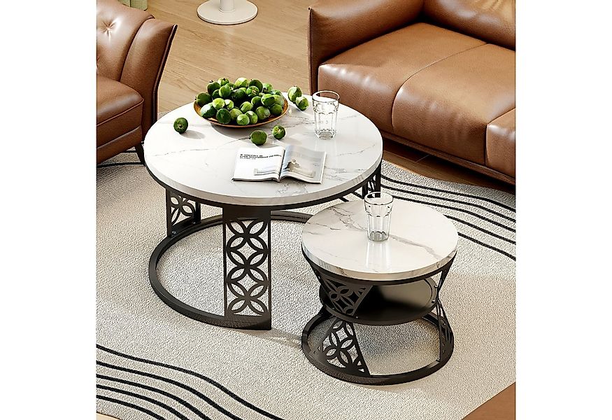 STILVORA Couchtisch Wohnzimmertische runde Satztisch Marmoroptik mit Bodens günstig online kaufen