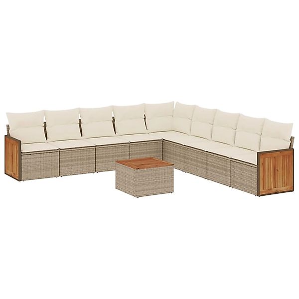 vidaXL 10-Tlg Garten-Sofagarnitur mit Kissen Beige Poly Rattan 3260147 günstig online kaufen