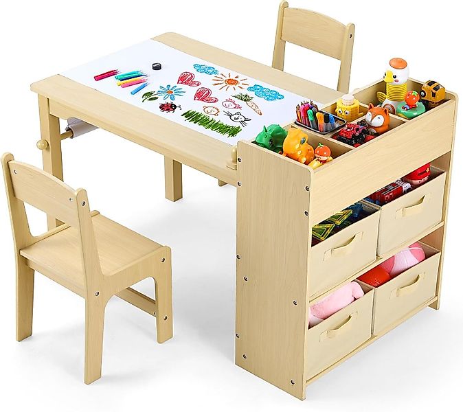 TLGREEN Kindertisch Zeichentisch mit 2 Stühlen günstig online kaufen