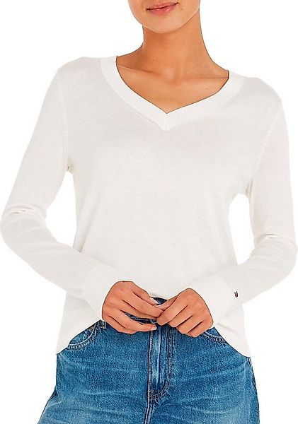 Tommy Hilfiger V-Ausschnitt-Pullover CO JERSEY STITCH V-NK SWEATER Kontrast günstig online kaufen