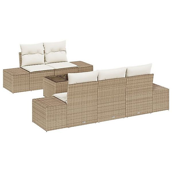 vidaXL Loungesofa 6-teiliges Garten-Sofa-Set mit Kissen Beige Poly-Rattan, günstig online kaufen