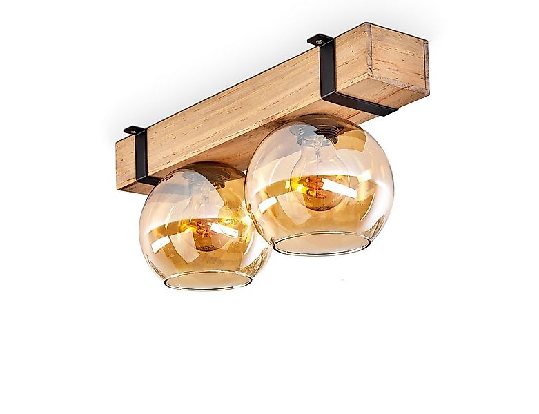 hofstein Deckenleuchte Deckenlampe aus Metall/Holz/Glas in Schwarz/Natur/Be günstig online kaufen