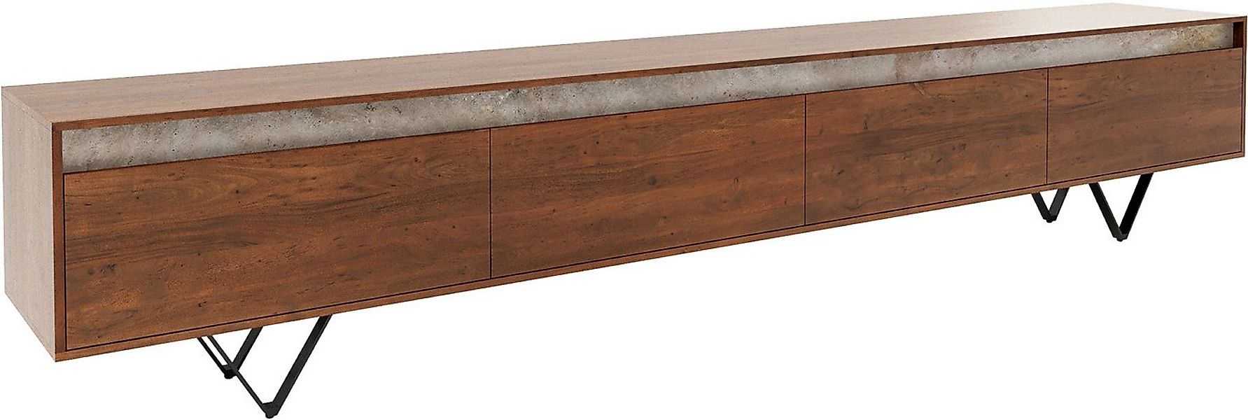 DELIFE Lowboard Stonegrace, Akazie Braun Schiefer 240 cm 4 Türen V-Fuß Schw günstig online kaufen