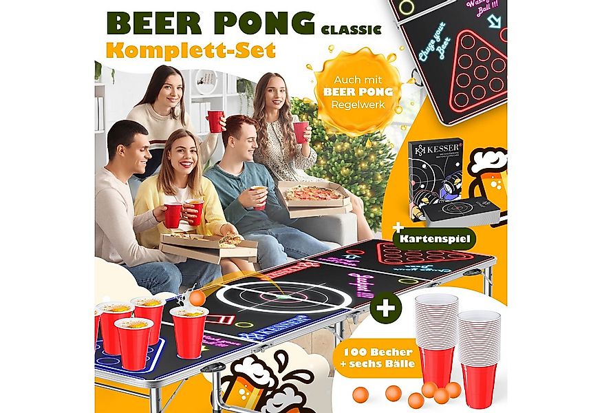 KESSER Spieltisch Bier Pong Tisch, Spiel-Set mit Kartenspiel, LED, 100 Bech günstig online kaufen