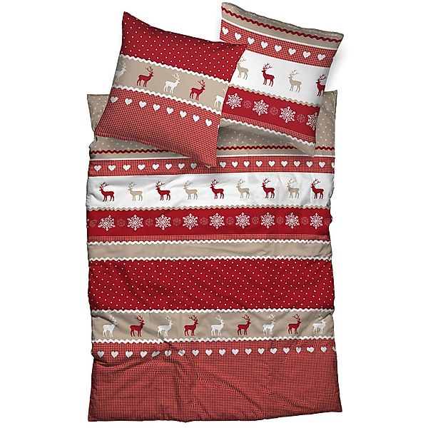 CASATEX Bettwäsche Garmisch Beige Rot, Biber, günstig online kaufen