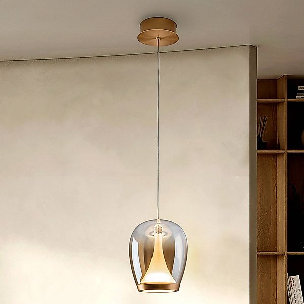 LED-Hängelampe Suspiro, Ø 18 cm, gold-/amberfarben, Glas günstig online kaufen