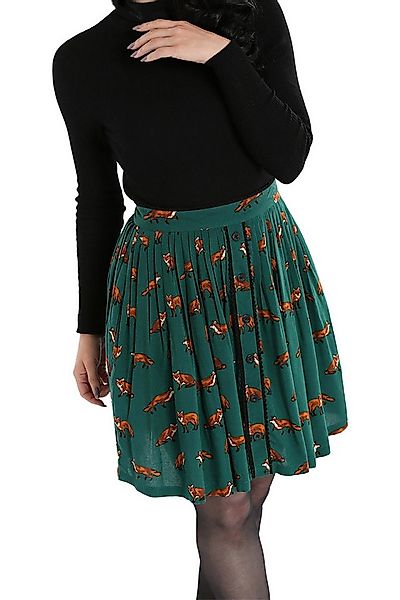 Hell Bunny A-Linien-Rock Vixey Skirt Grün Retro Vintage Swing Fuchs Motiv günstig online kaufen