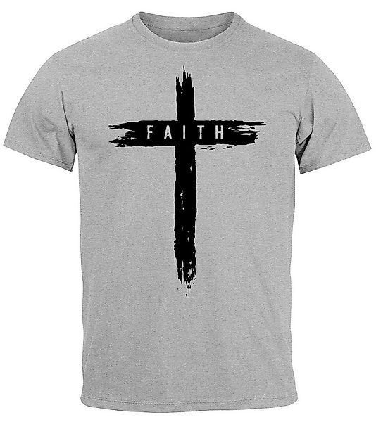 Neverless Print-Shirt Herren T-Shirt Printshirt Aufdruck Kreuz Cross Faith günstig online kaufen