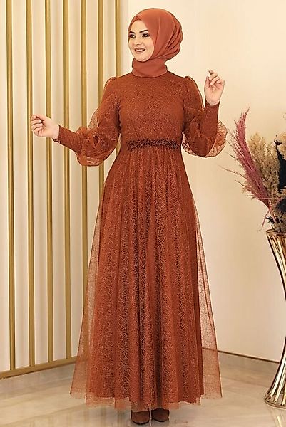 fashionshowcase Abendkleid silbriges Tüllkleid Abiye Abaya Hijab Kleid Maxi günstig online kaufen