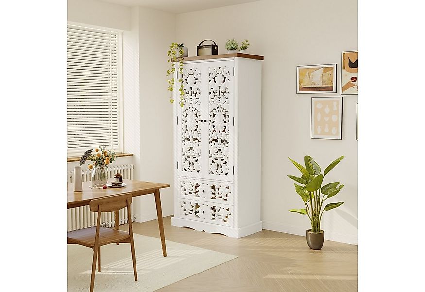 FUFU&GAGA Buffet Geschirrschrank mit geschnitzten Türen, Weiß, HDF, 84×40×1 günstig online kaufen