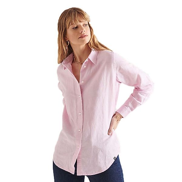 Superdry Linen Boyfriend Baumwoll-langarmhemd M Pastel Lilac günstig online kaufen