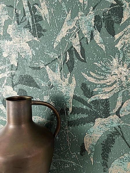 Newroom Vliestapete, Blau Tapete Modern Palmenblätter günstig online kaufen