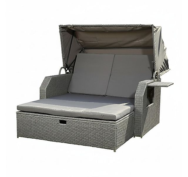 Feel2Home Gartenliege Polyrattan Sonnenliege mit Dach und Fußbank, 2-Sitzer günstig online kaufen