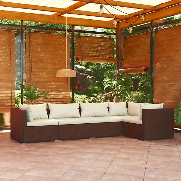 Vidaxl 5-tlg. Garten-lounge-set Mit Kissen Poly Rattan Braun günstig online kaufen