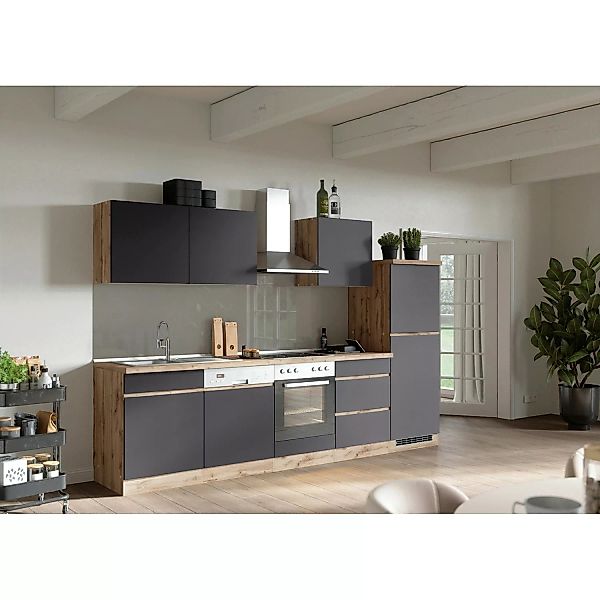 Held Möbel Küchenzeile Turin 300 cm Graphit-Wotaneiche mit E-Geräten günstig online kaufen