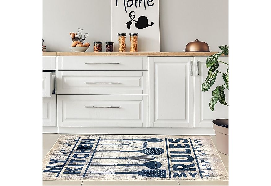 TeppichHome24 Teppich Waschbarer Küchenläufer-Teppich mit Kochutensilien un günstig online kaufen