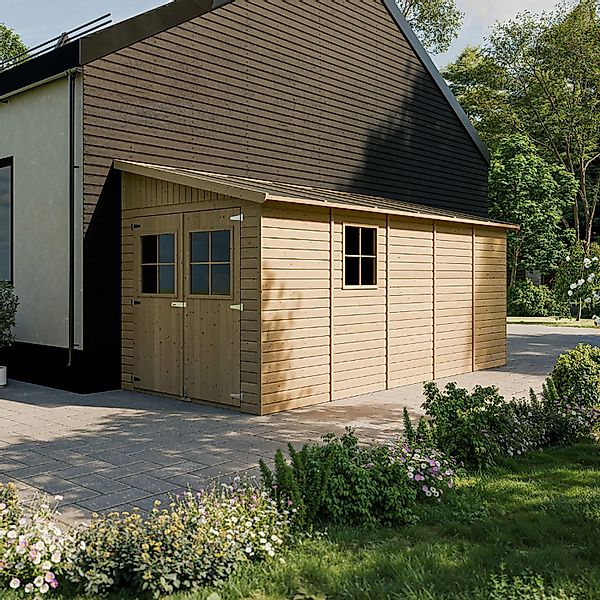 Timbela Anbau-Gartenhaus Holz M341+M341G 10 m² ohne Seitenwand mit Boden günstig online kaufen