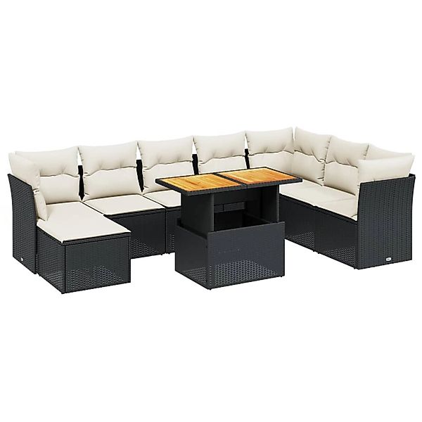 vidaXL 9-Tlg Garten-Sofagarnitur mit Kissen Schwarz Poly Rattan 3275513 günstig online kaufen