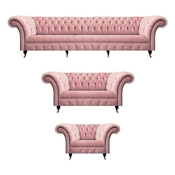 JVmoebel Chesterfield-Sofa Komplett Rosa Sofagarnitur 3tlg Wohnzimmer Chest günstig online kaufen