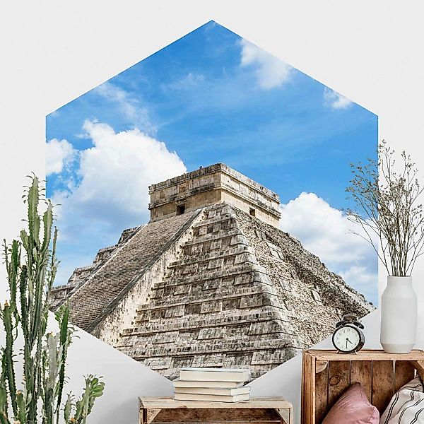 Hexagon Fototapete selbstklebend Maya Tempel günstig online kaufen