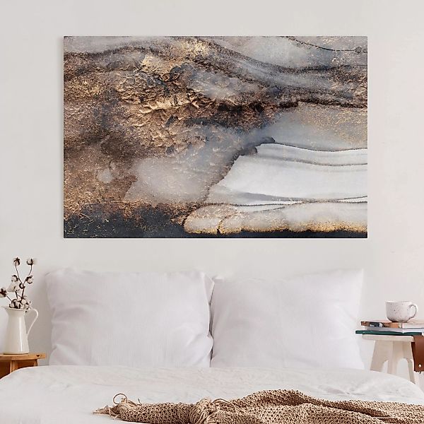 Leinwandbild Abstrakt - Querformat Goldener Marmor gemalt günstig online kaufen
