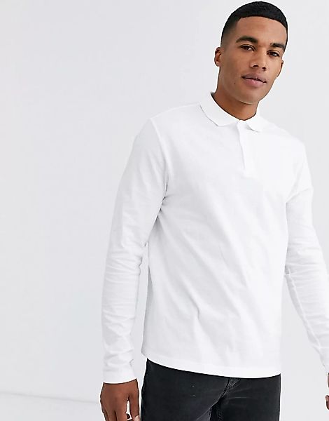 ASOS DESIGN – Langärmliges Bio-Polohemd aus weißem Jersey günstig online kaufen