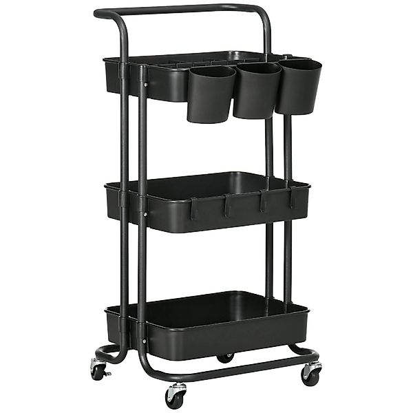 HOMCOM Servierwagen mit Haken Stahl ABS Schwarz 42L x 38B x 86,5H cm günstig online kaufen