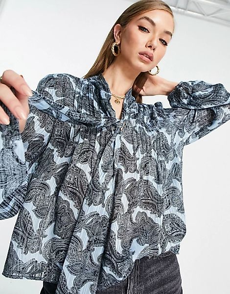 Mango – Bedruckte Bluse mit Schluppe-Mehrfarbig günstig online kaufen