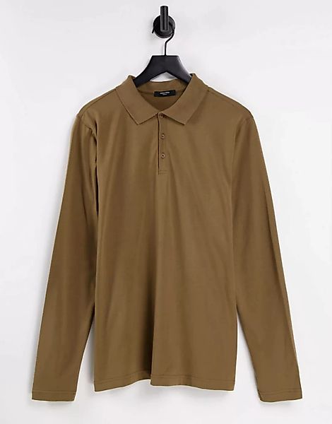 Jack & Jones Premium – Langärmliges Polohemd in Braun mit Stretchanteil günstig online kaufen