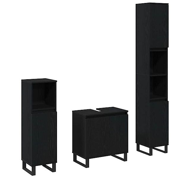 vidaXL Badezimmer-Set Badezimmermöbel-Set Wandmontiert 3 pcs Schwarz Eichen günstig online kaufen