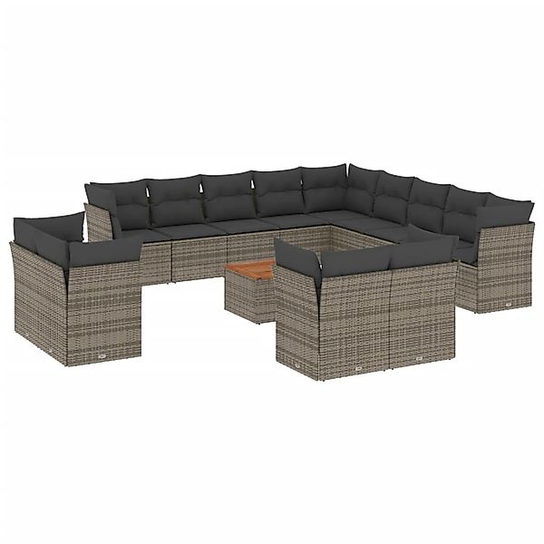 vidaXL 14-tlg Garten-Sofagarnitur mit Kissen Grau Poly Rattan Modell 4 günstig online kaufen