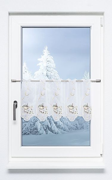 Plauener Spitze® Scheibengardine Dorfkirche im Winter günstig online kaufen