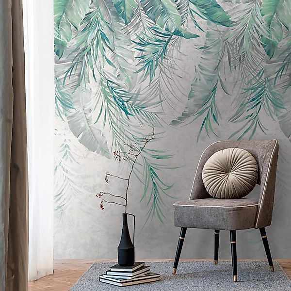 PROFHOME 398191-GU Fototapete Dschungel Matt Grau Grün Blau 1,59 m x 2,8 m günstig online kaufen