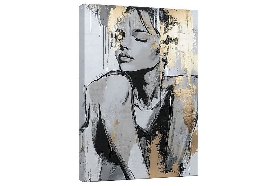 Wallarena Leinwandbild Frau Abstrakt Glamour Gold Grau Bild Wandbilder XXL günstig online kaufen