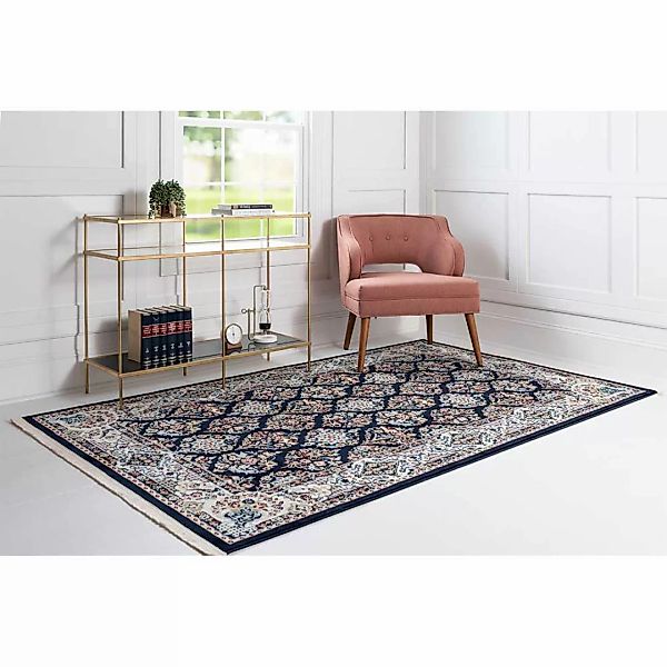 150x245 cm Teppich in Dunkelblau und Creme orientalischen Stil günstig online kaufen