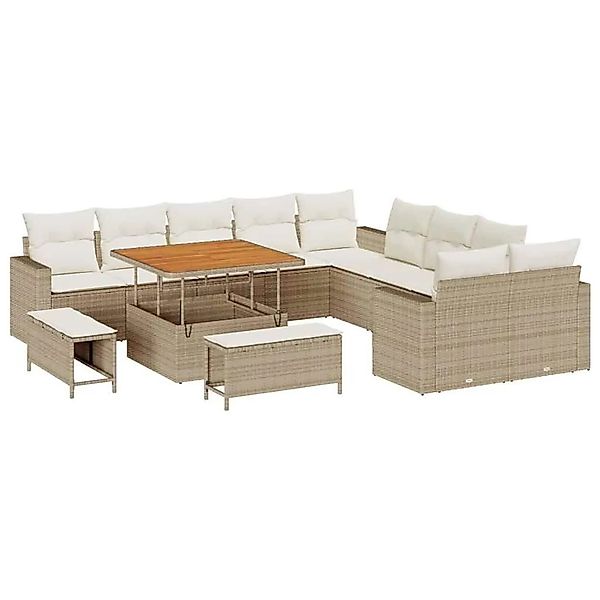 vidaXL Gartensofa-Set mit Kissen 17 Stk Beige und Creme Poly-Rattan 3363616 günstig online kaufen